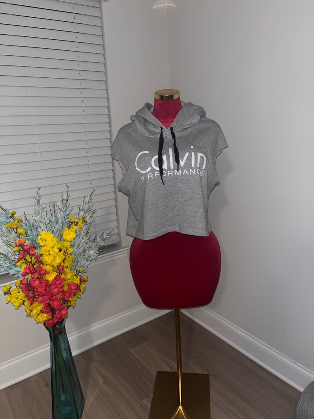 Calvin Klein Performance Light Gray Crop Top Sweatshirt with Hood